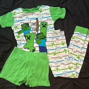 Kids 3 piece Minecraft pajama set, pants shorts and tshirt pjs Boys size 10